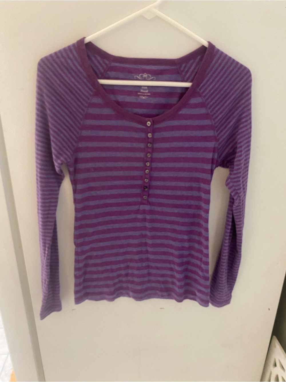 Old Navy Purple Striped Long Sleeve Henley Top